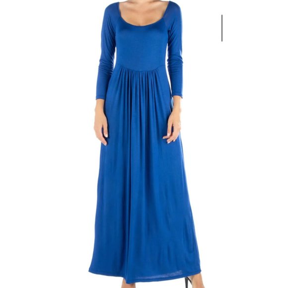 24seven Comfort Apparel Women's Empire Waist Maxi Dress Royal NWT Size M - Picture 1 of 2